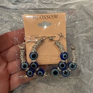 Blue Evil Eye Hoop Earrings